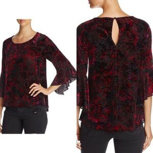 CUPIO Burnout Velvet Bell Sleeve High Low Blouse